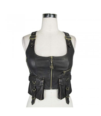 Women PU Leather Vest Black Short Jacket Coats Motorcycle Waistcoats Punk Rock Military